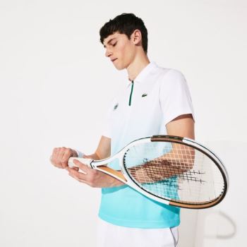 Lacoste SPORT Roland Garros Zip-Front Performance Polo Shirt - Polo Pánské Bílé / Tyrkysové / Zelene